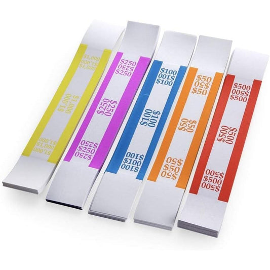 THEBLUETOUCH Pack of 250 Currency Band Bundles Self Sealing Currency Straps Bands Money Bill Wrappers (50 of Each - 250 Assorted)