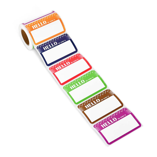 THEBLUETOUCH 300 Stickers - Colors Plain Name tag Labels with Perforated Line for School Office Home (Hello - 300 Labels)