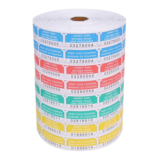 THEBLUETOUCH 8000 Assorted Double Raffle Tickets 2000 per Roll 50/50 (French -Blue, Green, Red, Yellow)