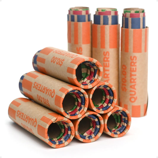 THEBLUETOUCH Preformed Coin Wrappers Rolls (36 Assorted) - Quarters, Pennies, Nickels and Dimes