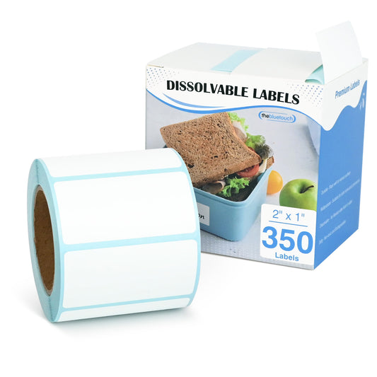 THEBLUETOUCH 350 Dissolvable Blank Labels 1x2 inch for Food Container 350 Labels Per Roll