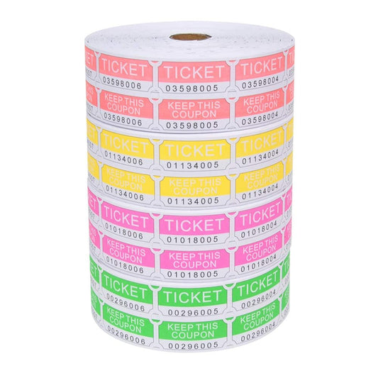 THEBLUETOUCH 8000 Assorted Double  Tickets 2000 per Roll 50/50 (Neon Pink, Green, Red, Yellow)