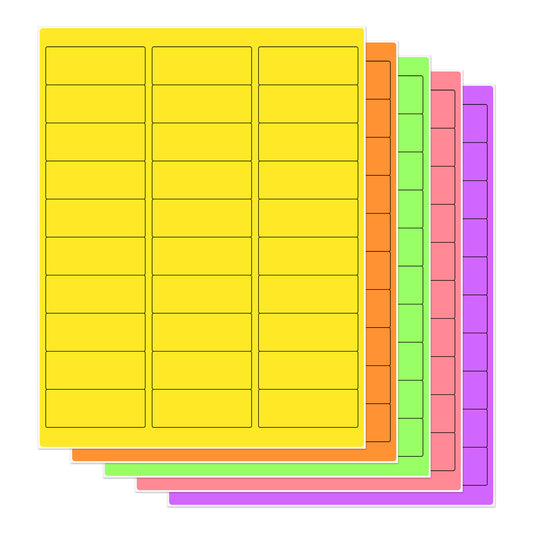 THEBLUETOUCH 750 Neon Fluorescent Labels - 1" x 2-5/8" Printable Sticker Sheets for Inkjet/Laser Printers - 5 Assorted Bright Colors (30 Labels per Sheet, 25 Sheets)