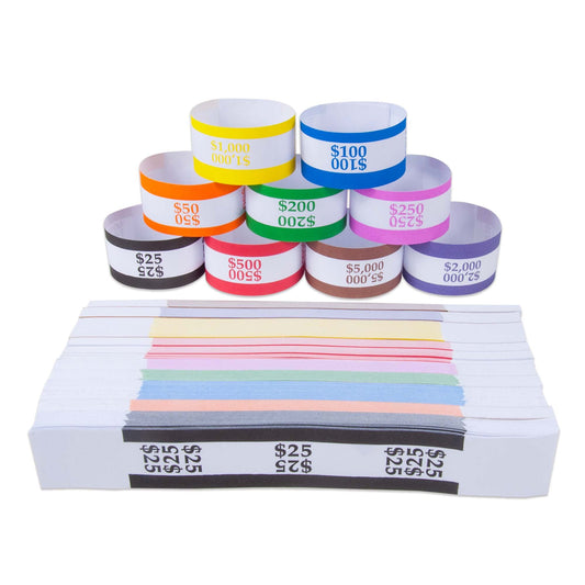 THEBLUETOUCH Money Band Bundles Self Sealing Currency Straps for Bill Wrappers (9 Colors - 720 Assorted)