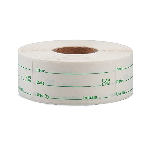 THEBLUETOUCH 500 Stickers Use by 1 x 2 Inch Dissolvable Labels for Food Containers Prep roll of 500 (Green)