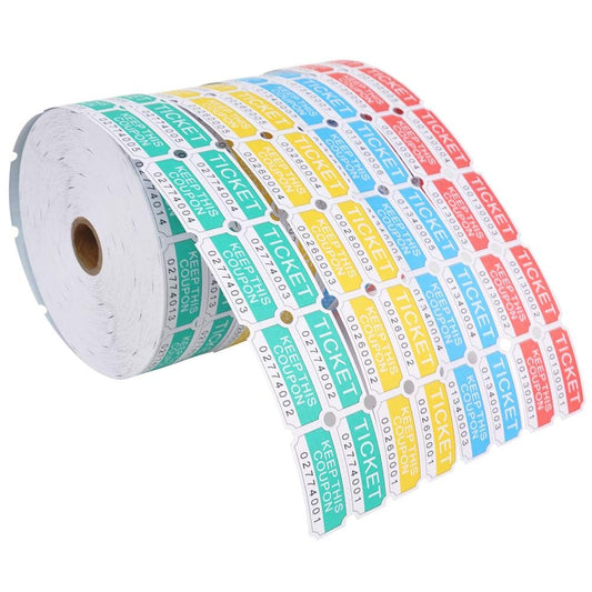 THEBLUETOUCH 8000 Assorted Double Tickets 2000 per Roll 50/50 (Blue, Green, Red, Yellow)