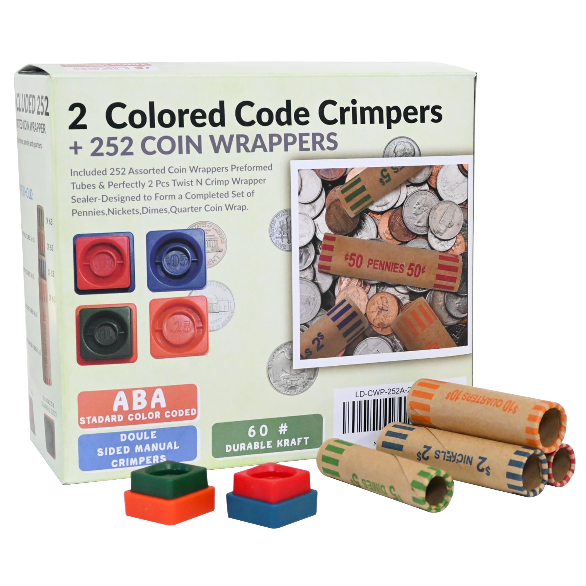 l-liked-252-assorted-coin-wrappers-preformed-tubes-2-twist-n-crimp-wrapper-sealer-quarters-pennies-nickels-and-dimes