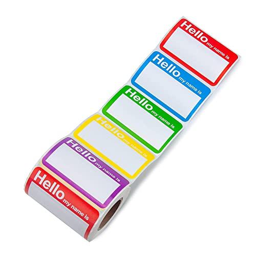 THEBLUETOUCH 400 Stickers - Colors Plain Name tag Labels for Clothes with Perforated Line for Kids (Hello My Name is - 400 Labels)