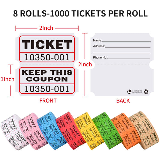 THEBLUETOUCH Raffle Tickets Double Rolls 1000 per Roll 50/50 Raffle Tickets for Events, Entry, Class Reward, Fundraiser & Prizes