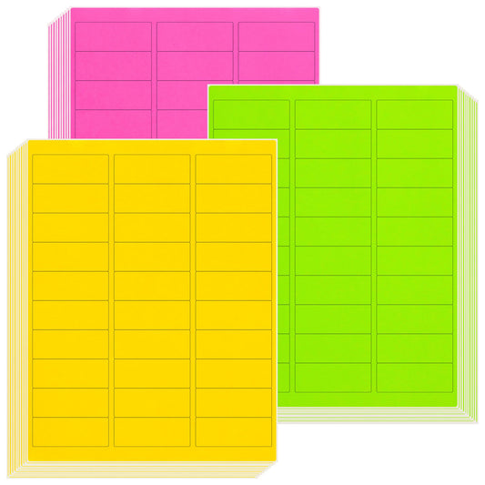 THEBLUETOUCH Neon Multi-Color Paper, Fluorescent Neon Labels Handwritten or Inkjet/Laser Colored Labels, 1" X 2-5/8" for Shipping Envelopes & Packages-Green, Yellow, Pink (30 Sheets 900 Labels)