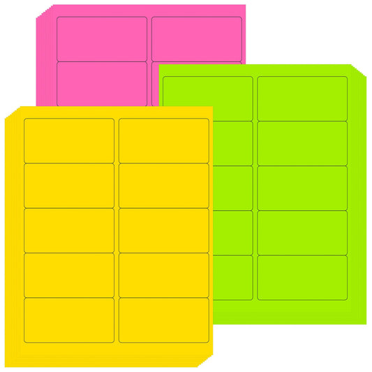 THEBLUETOUCH Neon Multi-Color Paper, Bright Fluorescent Stickers Handwritten or Inkjet/Laser Print Colored Labels, 2"X4" for Shipping Envelopes & Small Packages-Green, Yellow, Pink (30 Sheets 300 Labels)