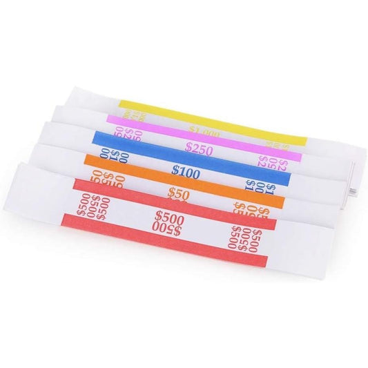 THEBLUETOUCH Pack of 250 Currency Band Bundles Self Sealing Currency Straps Bands Money Bill Wrappers (50 of Each - 250 Assorted)