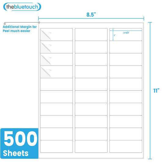THEBLUETOUCH  1" x 2-5/8"  Printable Address Labels for Shipping with Inkjet/Laser Printer