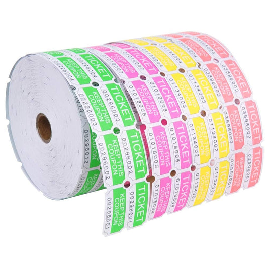 THEBLUETOUCH 8000 Assorted Double  Tickets 2000 per Roll 50/50 (Neon Pink, Green, Red, Yellow)